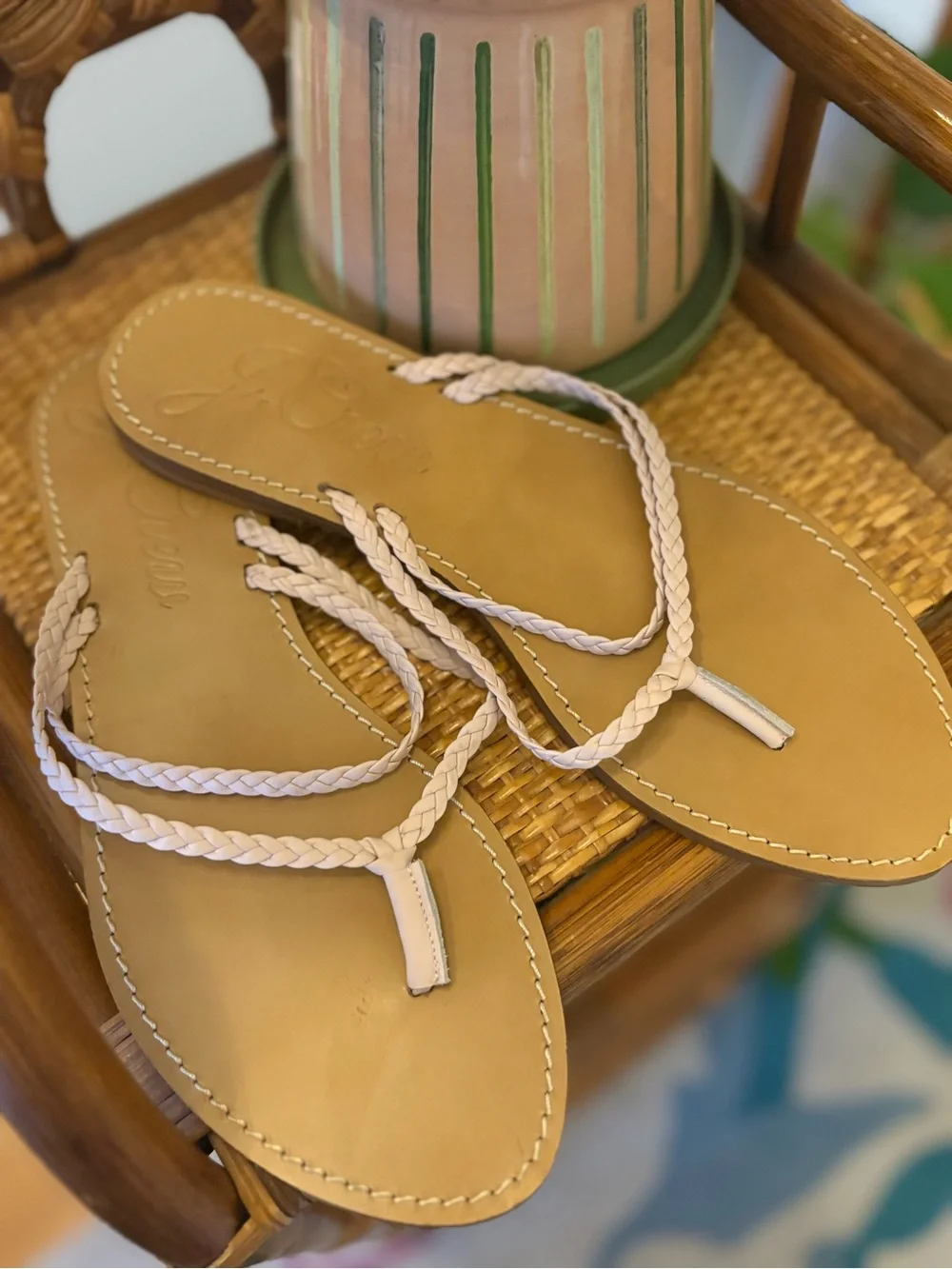 J. Crew Braided Toe-Loop Sandals in Pale Pink and Tan